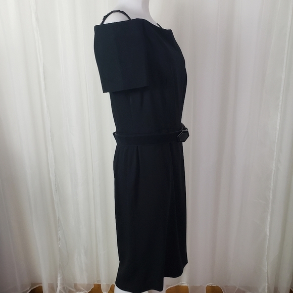 Vintage Scaasi black dress off the shoulder with skinny strap side boning 12 - Picture 8 of 12